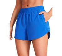 CRZ YOGA Women's High Waist Running Shorts - 3'' Mesh Liner Quick Dry Athletic Gym Workout Shorts with Zipper Pocket Sparkle Blue 10