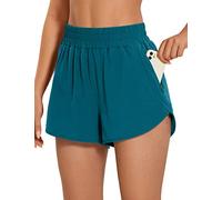 CRZ YOGA Women's High Waist Running Shorts - 3'' Mesh Liner Quick Dry Athletic Gym Workout Shorts with Zipper Pocket Borealis Green 10
