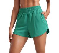CRZ YOGA Women's High Waist Running Shorts - 3'' Mesh Liner Quick Dry Athletic Gym Workout Shorts with Zipper Pocket Cascadia Green 12