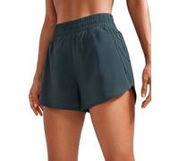 CRZ YOGA Women's High Waist Running Shorts - 3'' Mesh Liner Quick Dry Athletic Gym Workout Shorts with Zipper Pocket Melanite 10