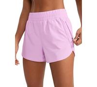 CRZ YOGA Women's High Waist Running Shorts - 3'' Mesh Liner Quick Dry Athletic Gym Workout Shorts with Zipper Pocket Vita Pink 10