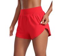 CRZ YOGA Womens High Waisted Dolphin Shorts 3” Running Athletic Workout Gym Lightweight Shorts with Zipper Pockets Liner Deep Red 10