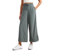 CRZ YOGA Women's High Waisted Wide Leg Cropped Trousers Casual Loose Fit Lightweight Drawstring Split Side Pants with Pockets Grey Sage 10