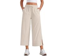 CRZ YOGA Women's High Waisted Wide Leg Cropped Trousers Casual Loose Fit Lightweight Drawstring Split Side Pants with Pockets Mojave Tan 8