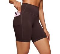 CRZ YOGA Women's Naked Feeling 6'' Yoga Shorts with Pockets - High Waisted Gym Cycling Fitness Shorts Hot Fudge Brown 12