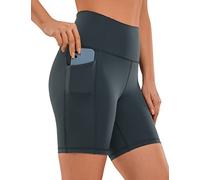 CRZ YOGA Women's Naked Feeling 6'' Yoga Shorts with Pockets - High Waisted Gym Cycling Fitness Shorts Melanite 10