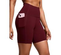 CRZ YOGA Women's Naked Feeling 6'' Yoga Shorts with Pockets - High Waisted Gym Cycling Fitness Shorts Red Merlot 10