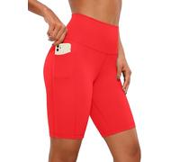 CRZ YOGA Women's Naked Feeling 8'' Yoga Shorts with Pockets - High Waisted Gym Cycling Fitness Shorts Deep Red 12