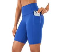 CRZ YOGA Women's Naked Feeling 8'' Yoga Shorts with Pockets - High Waisted Gym Cycling Fitness Shorts Waves Blue 8