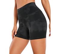 CRZ YOGA Women's Naked Feeling Gym Shorts - 4'' High Waisted Cycling Leggings Workout Running Spandex Yoga Pants Black Tie Dye Flowers 14