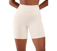 CRZ YOGA Women's Naked Feeling Gym Shorts - 6'' High Waisted Cycling Leggings Workout Running Spandex Yoga Pants White Apricot 14