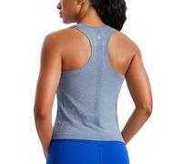 CRZ YOGA Women's Seamless Racerback Tank Tops Sport Sleeveless Breathable High Neck Camisole Top Workout Running Gym Shirts Oasis Blue 12