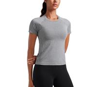 CRZ YOGA Women's Seamless Short Sleeve Shirts Breathable Running Yoga Plain Top Stretchy Sport Gym Fitness Basic T-Shirt Slate Grey Marl 16