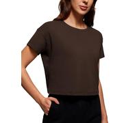 CRZ YOGA Women's Short Sleeve Yoga T-Shirts Loose Fit Sports Fitness Crop Tops Workout Casual Cropped Shirt Hot Fudge Brown 6