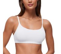 CRZ YOGA Women's Soft Double Lined Scoop Bralettes Adjustable Straps Supportive Unlined Cami Wireless Everyday T-Shirt Bras Snow White 12