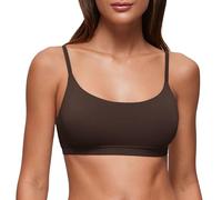 CRZ YOGA Women's Soft Double Lined Scoop Bralettes Adjustable Straps Supportive Unlined Cami Wireless Everyday T-Shirt Bras Hot Fudge Brown 14