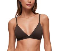 CRZ YOGA Womens Soft Double Lined Triangle Bralette - Adjustable Straps Unlined Wireless Deep V Cami Bra Plunge Everyday Bra Hot Fudge Brown 12