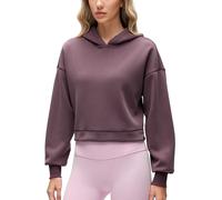 CRZ YOGA Women's SoftAura Cropped Hoodie Long Sleeve Basic Workout Sports Casual Loose Pullover Hooded Sweatshirt Ripe Plum 16