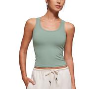 CRZ YOGA Womens Softembrace Casual Tank Tops Scoop Neck Double Lined Soft Sleeveless Shirts Basic Going Out Summer Vest Green Palm Court 8