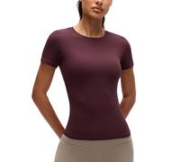 CRZ YOGA Womens Softembrace Going Out T-Shirts Basic Slim Fit Soft Shirts High Crew Neck Casual Tight Fitted Short Sleeve Tops Ripe Plum 14