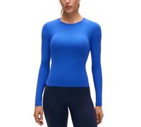 CRZ YOGA Womens Softembrace Long Sleeve Soft Crew Neck Shirts Basic Stretchy Tight T-Shirts Casual Going Out Fall Fitted Tops Sparkle Blue 14