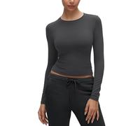 CRZ YOGA Womens Softembrace Long Sleeve Soft Crew Neck Shirts Basic Stretchy Tight T-Shirts Casual Going Out Fall Fitted Tops Mysterious Grey 14