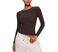 CRZ YOGA Womens Softembrace Long Sleeve Soft Crew Neck Shirts Basic Stretchy Tight T-Shirts Casual Going Out Fall Fitted Tops Hot Fudge Brown 10