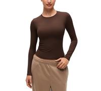CRZ YOGA Womens Softembrace Long Sleeve Soft Crew Neck Shirts Basic Stretchy Tight T-Shirts Casual Going Out Fall Fitted Tops Lava Brown 14
