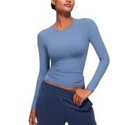CRZ YOGA Womens Softembrace Long Sleeve Soft Crew Neck Shirts Basic Stretchy Tight T-Shirts Casual Going Out Fall Fitted Tops Oasis Blue 8