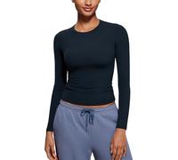 CRZ YOGA Womens Softembrace Long Sleeve Soft Crew Neck Shirts Basic Stretchy Tight T-Shirts Casual Going Out Fall Fitted Tops True Navy 12