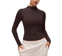 CRZ YOGA Womens Softembrace Mock Neck Long Sleeve Tops Soft Casual Going Out Comfort Layer Fitted Tee Shirts Hot Fudge Brown 14