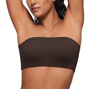 CRZ YOGA Womens Softhold Double Lined Strapless Bralettes Tube Tops Bandeau Unlined Wireless Stretchy Comfy Everyday Bra Hot Fudge Brown 10