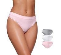 CRZ YOGA Womens Softhold High Rise Bikini Underwear Tagless Sexy Hipster Knickers Stretch Breathable Soft Panties 3 Pack Grey/White/Pink 8