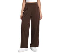CRZ YOGA Womens Wide Leg Work Pants High Waisted Stretch Casual Business Travel Basic Trousers with Pockets Lava Brown 10