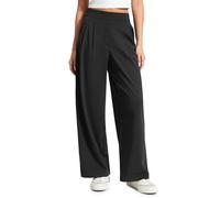 CRZ YOGA Womens Wide Leg Work Pants High Waisted Stretch Casual Business Travel Basic Trousers with Pockets Black 14