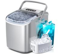 Crzoe Countertop Ice Maker, Portable Maker Machine with Handle, 9 Bullet-Shaped Cubes Ready in 6 Mins, 26Lbs/24H, Self-Cleaning Function Scoop and Basket for Home/Kitchen/Party (Grey)