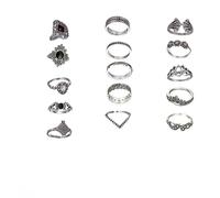 Crzxfypa Women's Vintage Knuckle Ring Set, 15PCS Stackable Joint, Bohemian Retro Hollow Lotus Carved & Gothic Thick Rings for Halloween Daily Layered Jewelry