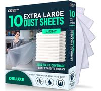 CS 10 Pack Extra Large Plastic Dust Sheets for Decorating 3.6 x 2.7m (12 x 9ft), Plastic Paint Sheets for Painting & Furniture, Dust Cover Plastic Sheeting Clear Plastic Sheet Decorating Sheets