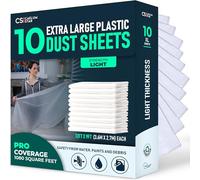 CS 10 Pack Extra Large Plastic Dust Sheets for Decorating 3.6 x 2.7m (12x9 ft), Dust Sheets for Painting, Clear Plastic Sheet Polythene Sheeting Painting Tools, Decorating Tools, Home Improvement