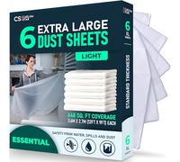 CS 6 Pack Extra Large Plastic Dust Sheets for Decorating 3.6 x 2.7m (12 x 9ft), Light Dust Sheet for Painting & Furniture, Plastic Sheet-Plastic Sheeting-Decorating Tools-Decorating Sheets-Dust Cover