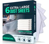 CS 6 Pack Extra Large Plastic Dust Sheets for Decorating 3.6 x 2.7m (12 x 9ft), Light Dust Sheet for Painting & Furniture, Plastic Sheet