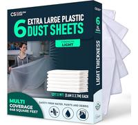CS 6 Pack Extra Large Plastic Dust Sheets for Decorating 3.60 x 2.70 m (12x9 ft), Dust Sheets for Painting, Clear Plastic Sheet Polythene Sheeting Painting Tools, Decorating Tools, Home Improvement