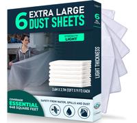 CS 6 Pack Plastic Dust Sheets for Decorating 3.6 x 2.7m (12x9 ft), Extra Large Dust Sheets for Painting, Clear Plastic Sheet Polythene Sheeting Paint