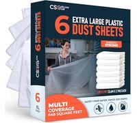 CS 6 Pack Plastic Dust Sheets for Decorating 3.6 x 2.7m (12x9 ft), Extra Large Dust Sheets for Painting, Clear Plastic Sheet Polythene Sheeting Painting Tools, Decorating Tools, Home Improvement