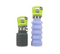 CS Beauty 2 Pack x Collapsible Water Bottle, 500ml, Silicone Travel Bottle with Carabiner,Foldable Design, Hiking - Camping - Available in Colours Grey, Purple, Orange - (Colour Chosen at Random)