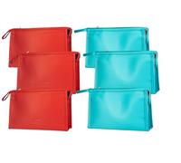CS Beauty - Cosmetic Bags, Pack of 6, Red and Turquoise - Makeup - Wash - Travel - Toiletry