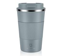 CS COSDDI Travel Mugs, Insulated Coffee Cup with Leakproof Lid - Reusable Coffee Cups Travel - Car Coffee Cup - Stainless Steel Coffee Mug for Hot and Cold Water(Grey, 380ml)