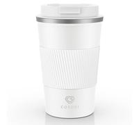 CS COSDDI Travel Mugs, Insulated Coffee Cup with Leakproof Lid - Reusable Coffee Cups Travel - Car Coffee Cup - Stainless Steel Coffee Mug for Hot and Cold Water and Tea(White-A, 380 ml)