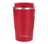 CS COSDDI Travel Mugs, Insulated Coffee Cup with Leakproof Lid - Reusable Coffee Cups Travel - Car Coffee Cup - Stainless Steel Coffee Mug for Hot and Cold Water and Tea (Red-A, 380 ml)