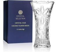 CS Crystal Vase 12-inch high, Coconut Flower Design, for Flowers & Decor. Lovely Nice Shiny Piece. Perfect as a Gift, Suitable for All Occasions.